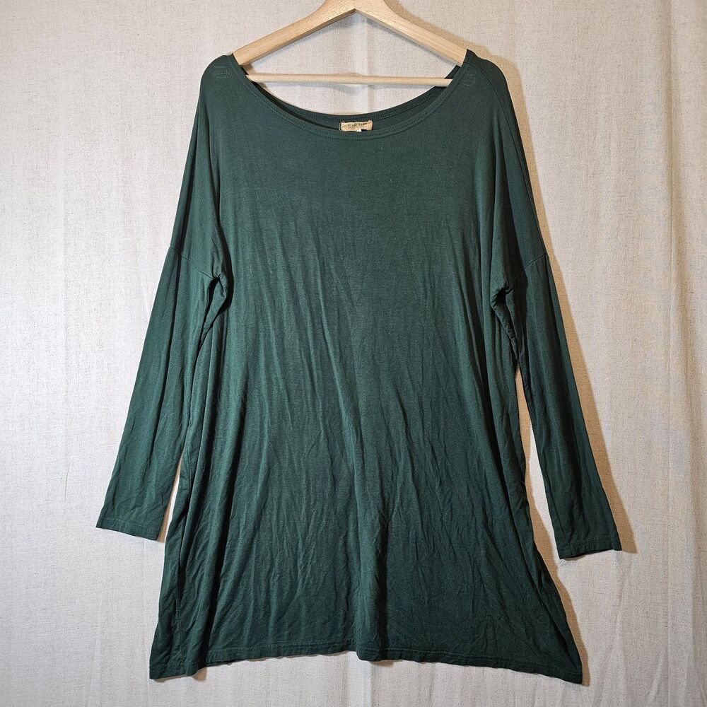 Piko 1988 Womens Large Tunic Top Hunter Green Bamboo Blend Long Sleeve Comfy
